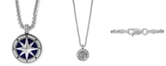 EFFY Collection EFFY&reg; Men's Lapis Lazuli (14-1/2mm) Compass 22" Pendant Necklace in Sterling Silver